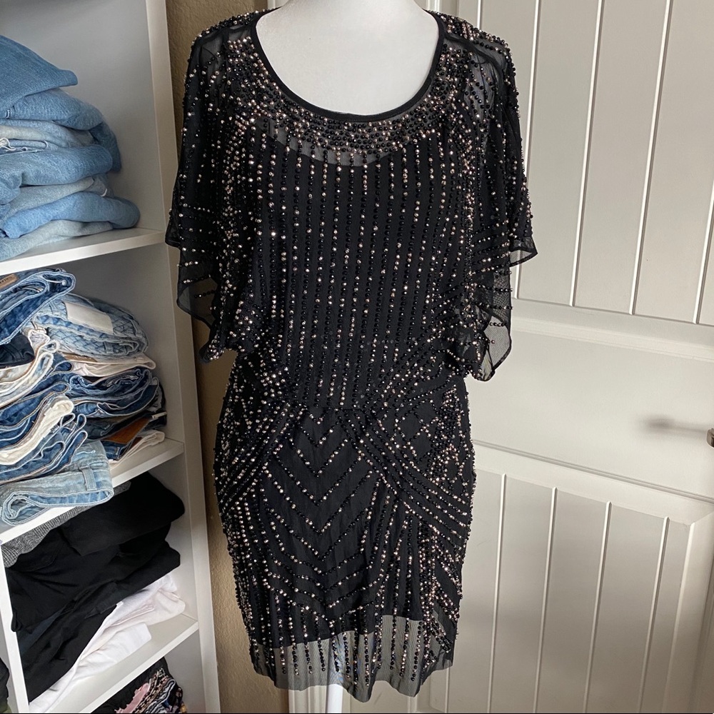 Black beaded gatsby 1920s dress small